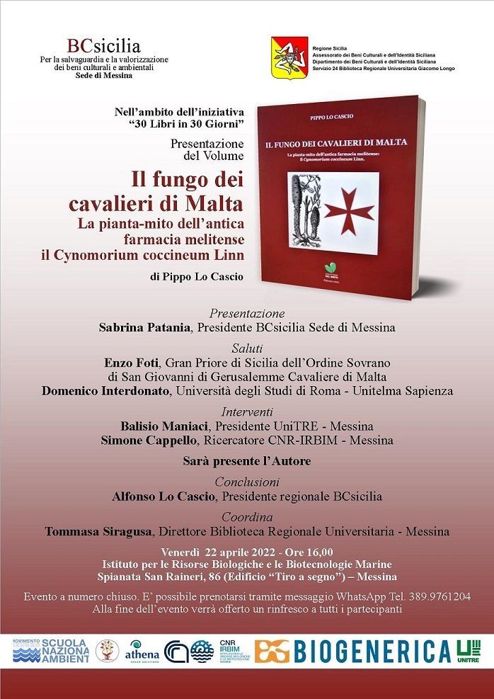 Messina, BCsicilia e la Brum di Messina, nell’ambito dell’iniziativa “30 Libri in 30 Giorni” Presentano il volume “ll Fungo dei Cavalieri di Malta”