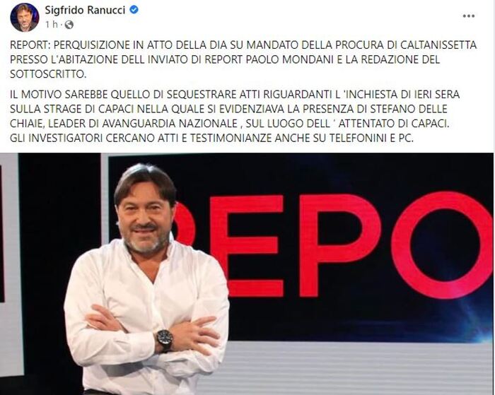 Caltanissetta, Falcone: Ranucci, perquisizioni Dia a Report e a Mondani